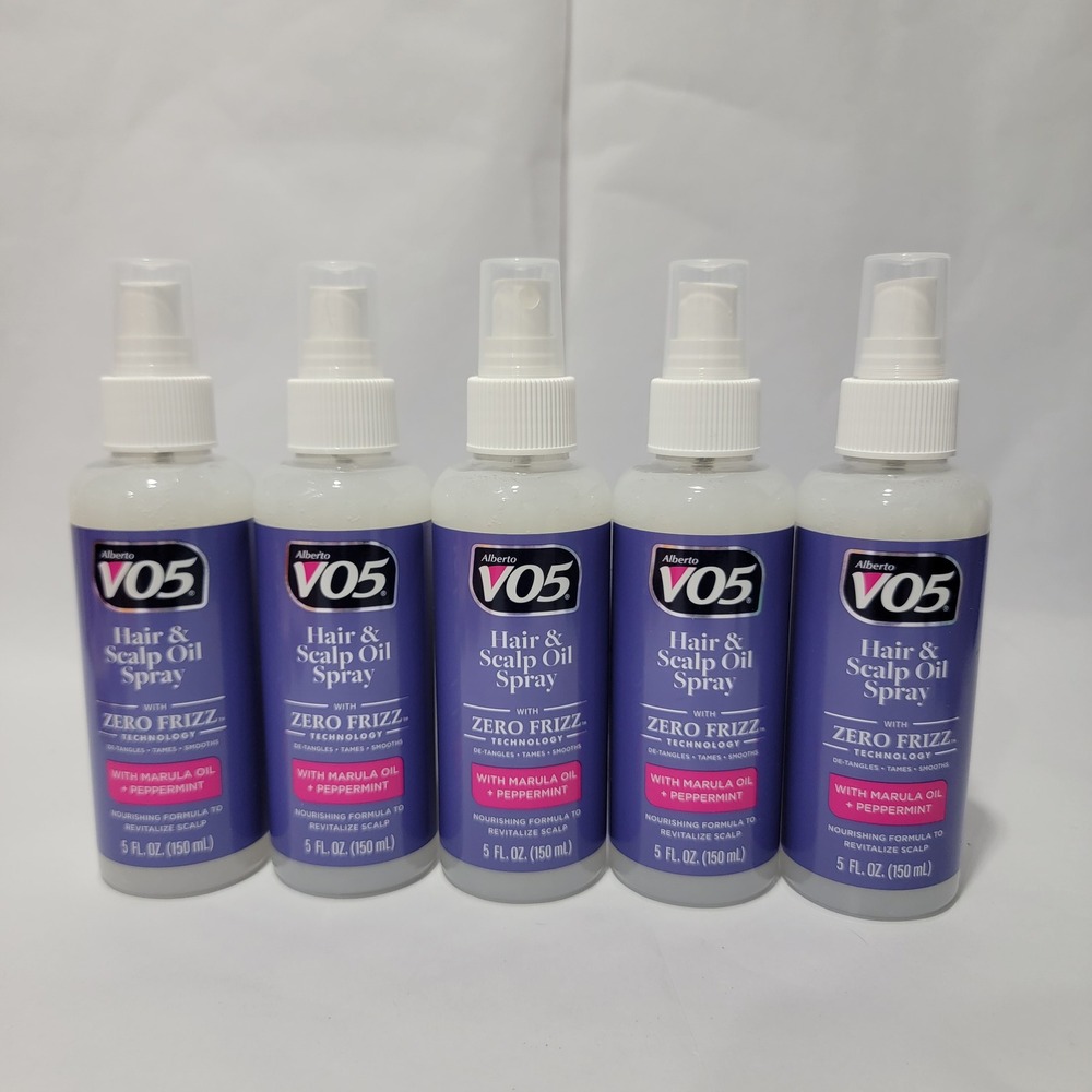 Lot of 5 Alberto VO5 Hair and Scalp Oil Spray Zero Frizz Marula Peppermint 5oz